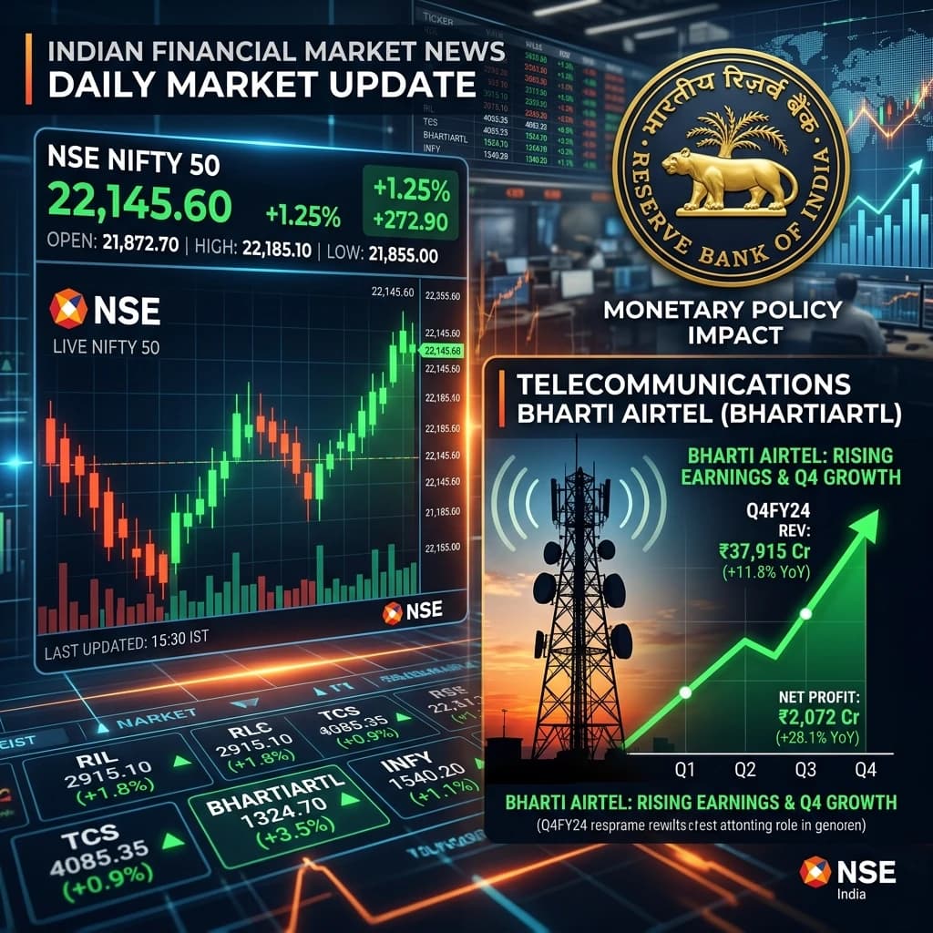 Nifty Snaps 4-Day Rally as Pre-RBI Policy Jitters & Crude Surge Trigger Profit Booking; Bharti Airtel Q1 Profit Soars 37%