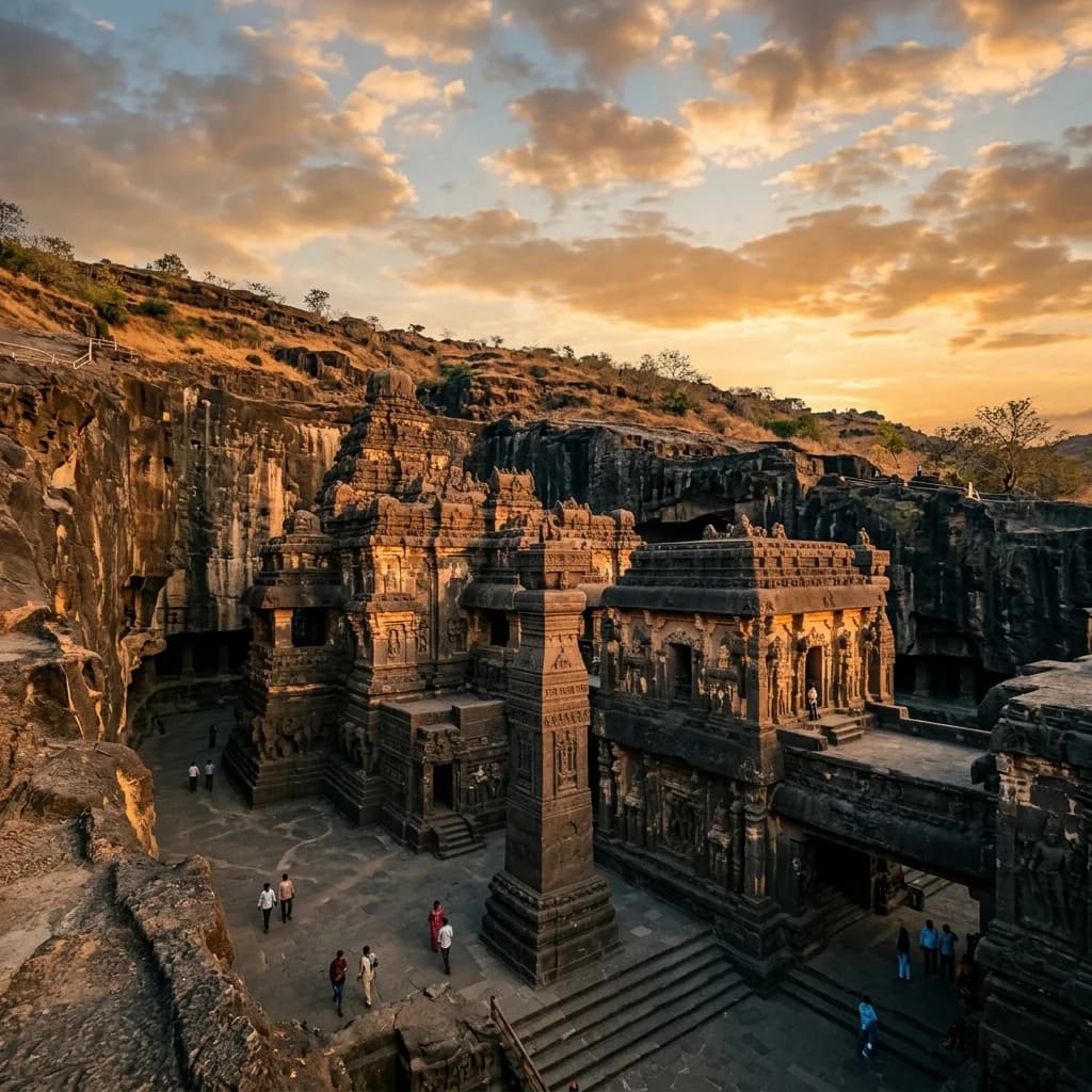 Stone Chronicles: Ellora’s Monolithic Kailasa Temple, Mahabalipuram’s Submerged Ruins, and the Soapstone Sculptures of Halebidu