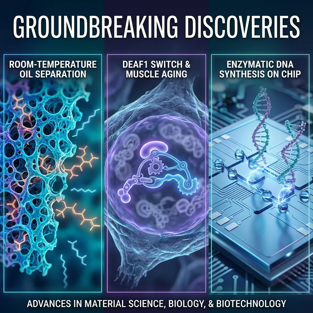 Room-Temperature Crude Oil Membrane, Muscle Aging Molecular Switch, and Enzymatic DNA-Writing Silicon Chip