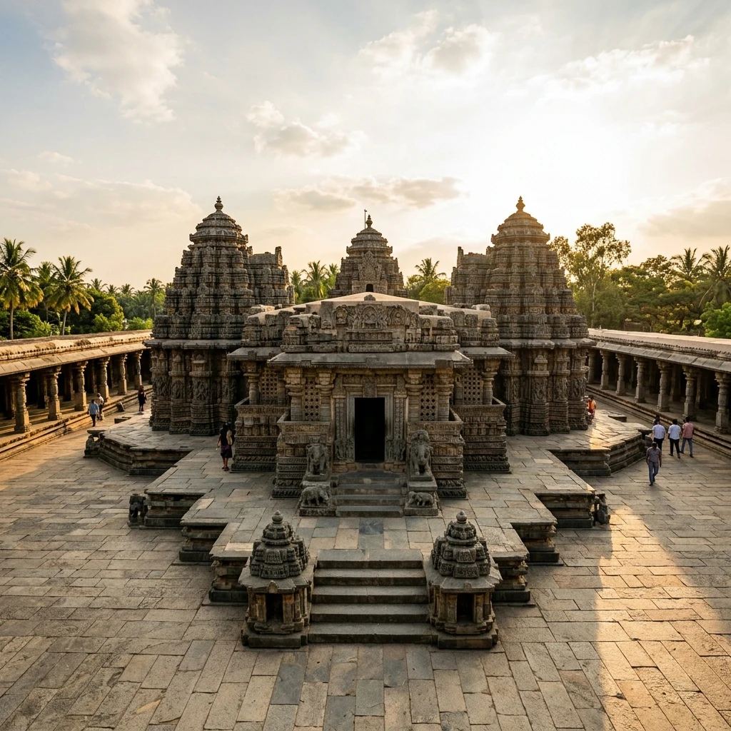 Dramatic view of the historic structures at Keshava Temple Somanathapura