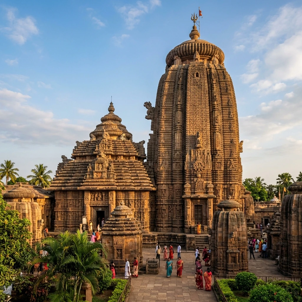 Dramatic view of the historic structures at Lingaraj Temple