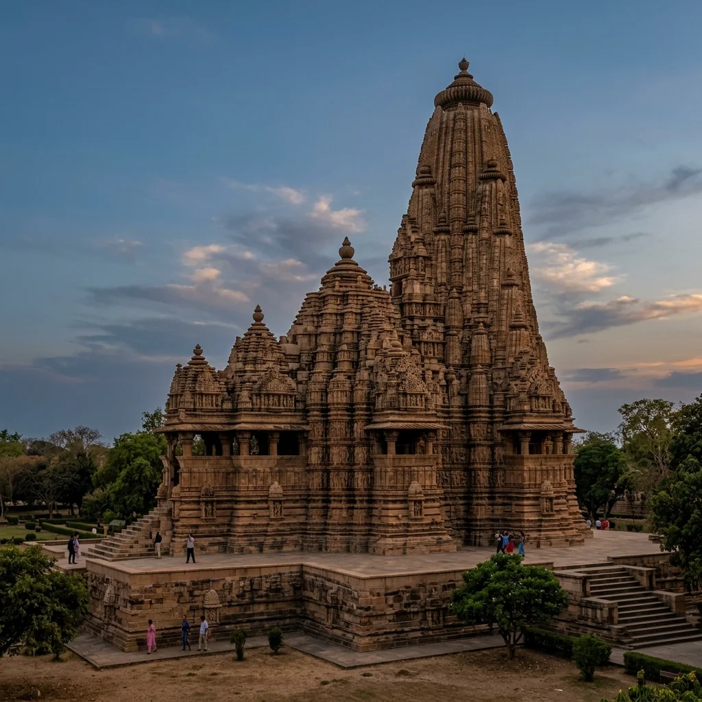 Dramatic view of the historic structures at Kandariya Mahadeva Temple