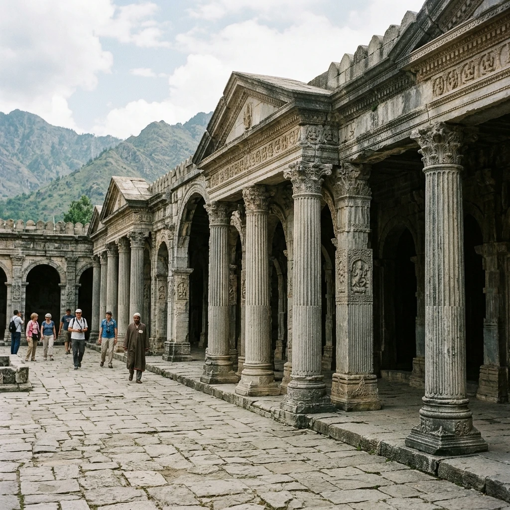 Intricate stone carving and architectural details of Avantiswami Temple in Avantipur