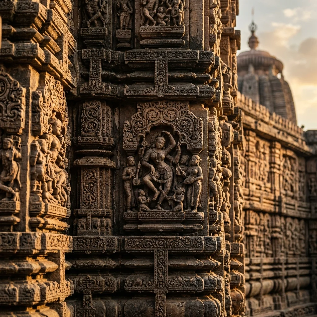 Intricate stone carving and architectural details of Jagannath Temple