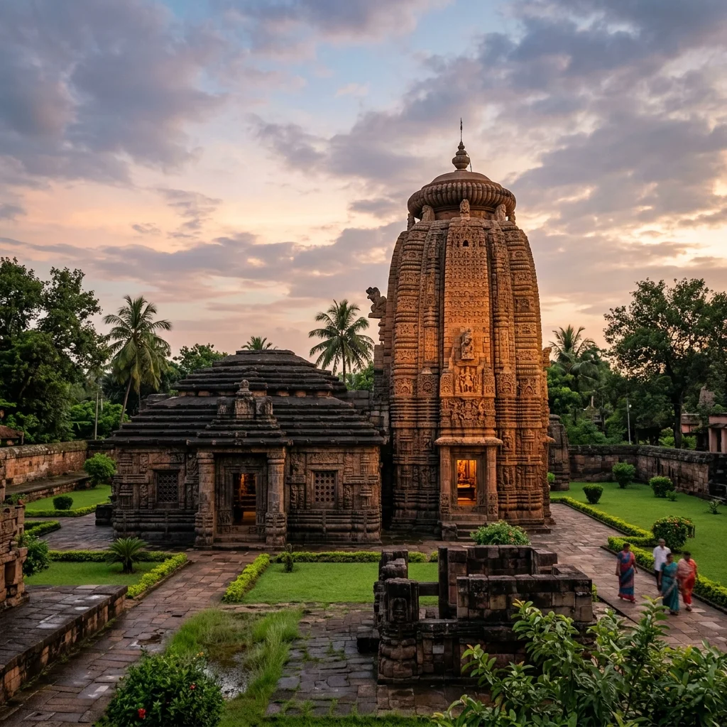 Dramatic view of the historic structures at Parasurameswar Temple