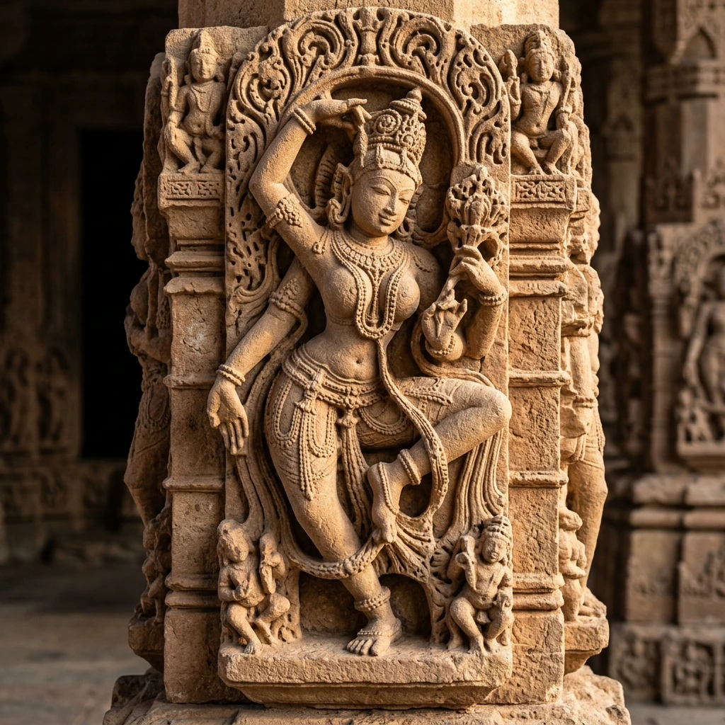 Intricate stone carving and architectural details of Ghateshwar Mahadev Temple