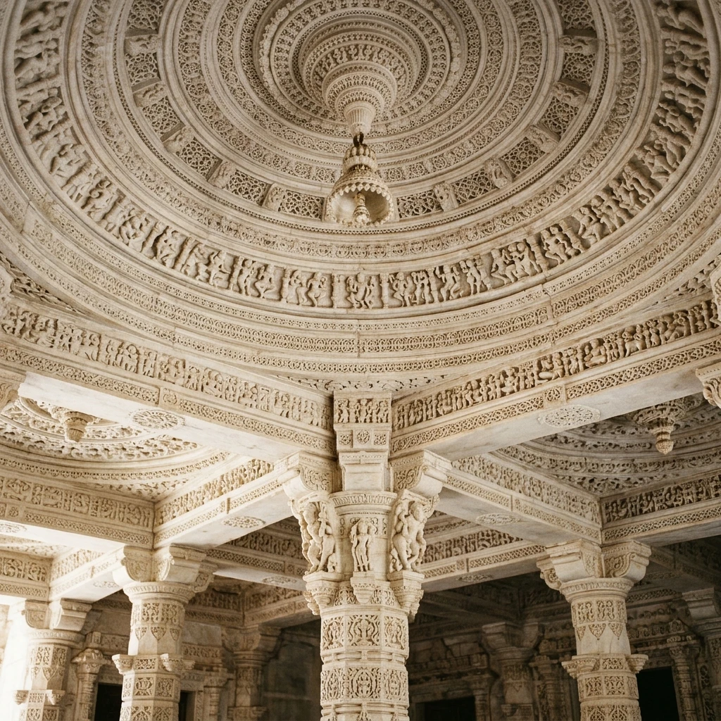 Intricate stone carving and architectural details of Dilwara Jain Temples
