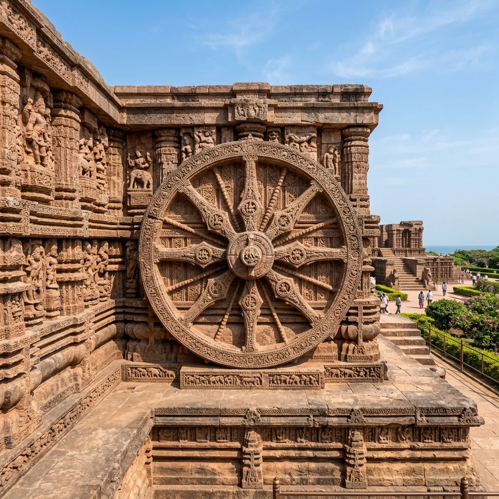 Intricate stone carving and architectural details of the Sun Temple of Konark