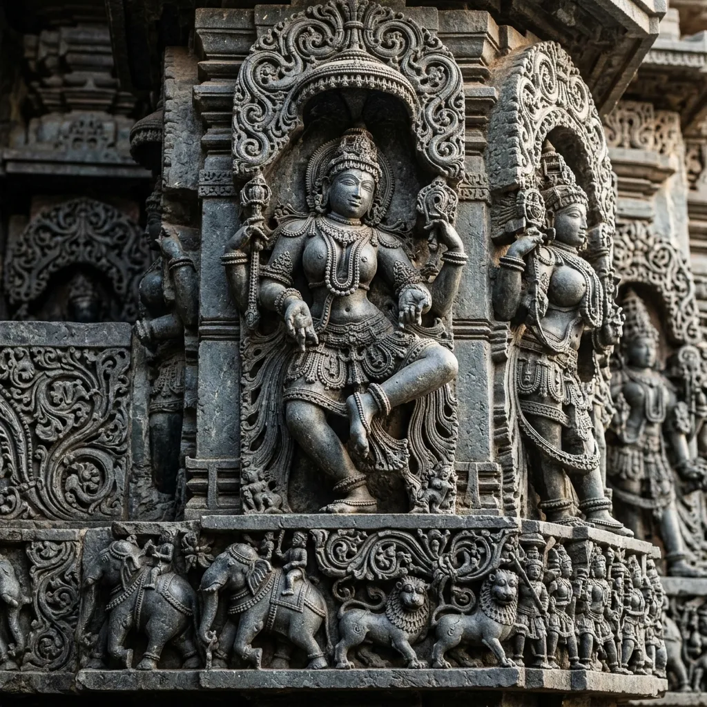 Intricate stone carving and architectural details of Papanatha Temple at Pattadakal