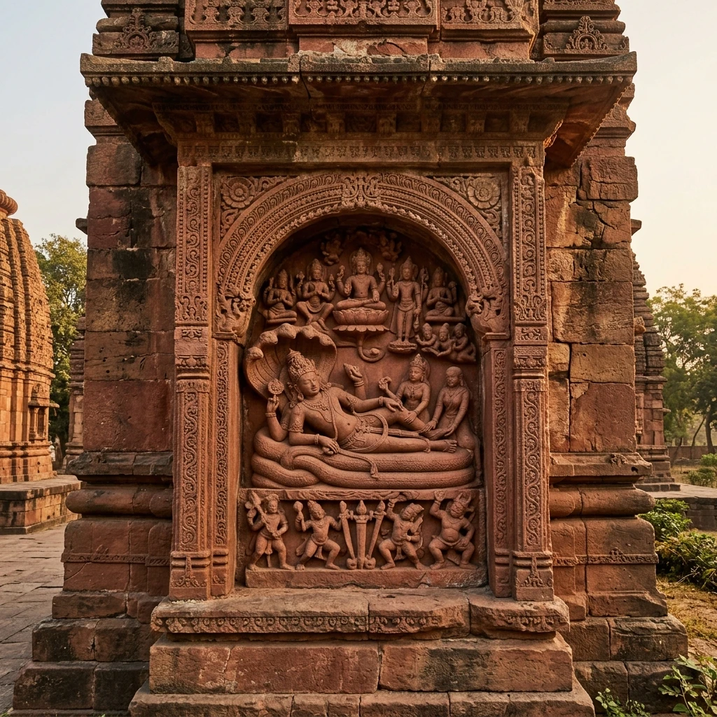Dramatic view of the historic structures at Deogarh Dashavatara Temple