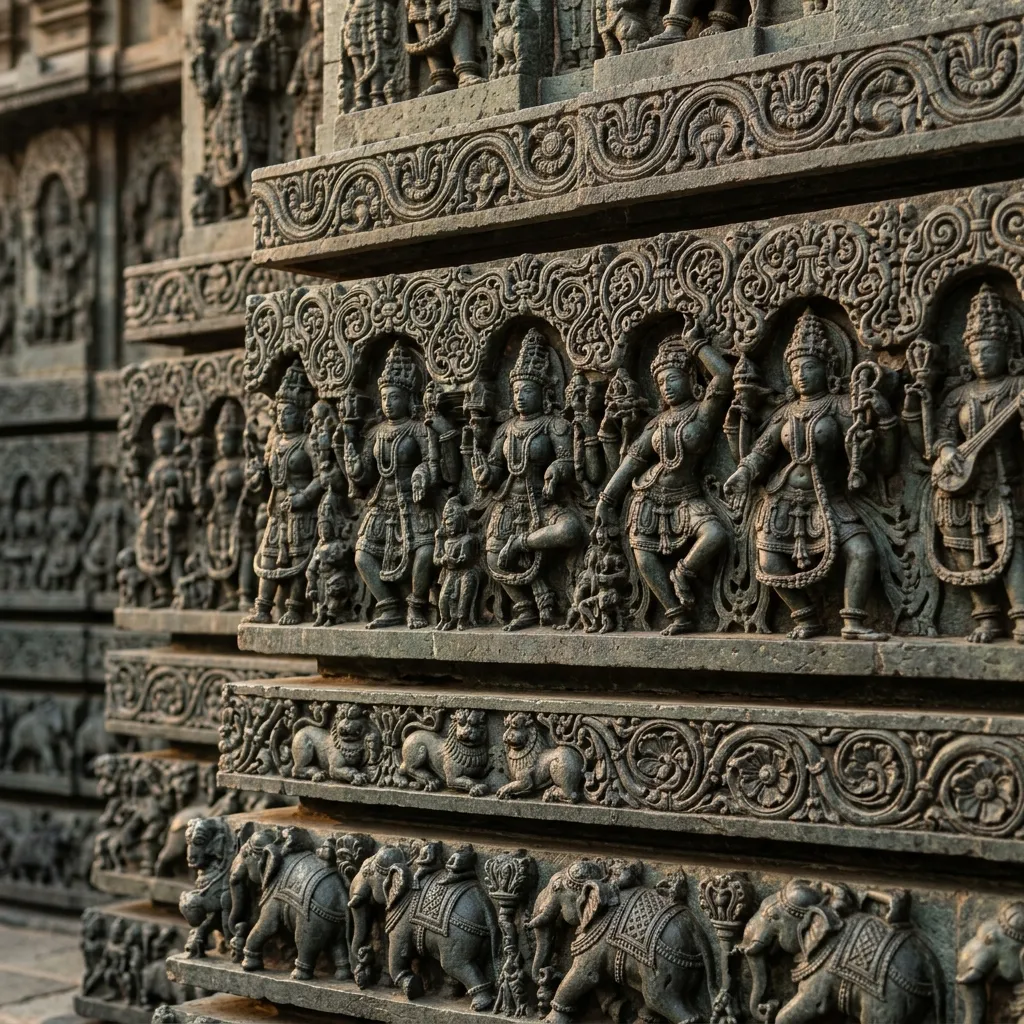Intricate stone craftsmanship and architectural details of ancient Indian rock-cut and granite temples