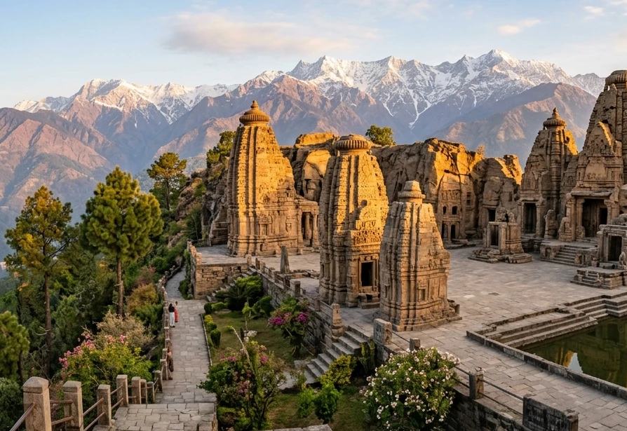 Intricate stone carvings and towering barrel-vaulted roof of Teli Ka Mandir