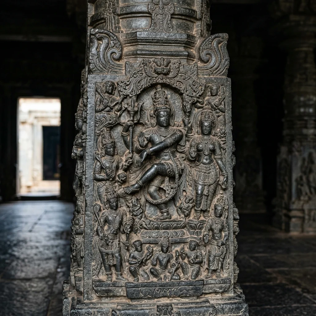 Intricate stone carving and architectural details of Chhaya Someshwara Temple