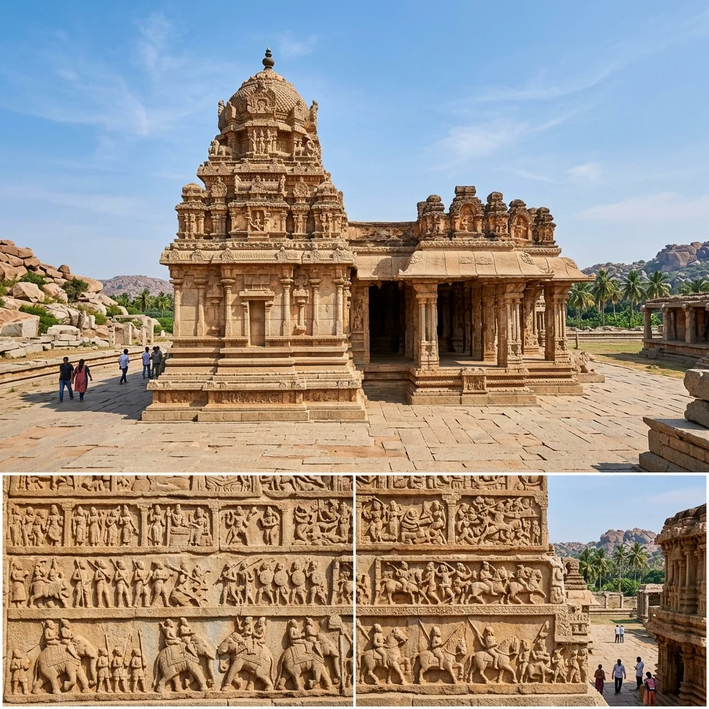 Dramatic view of the historic structures at Hazara Rama Temple